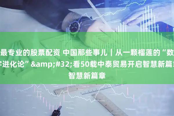 最专业的股票配资 中国那些事儿｜从一颗榴莲的“数字进化论”&#32;看50载中泰贸易开启智慧新篇章